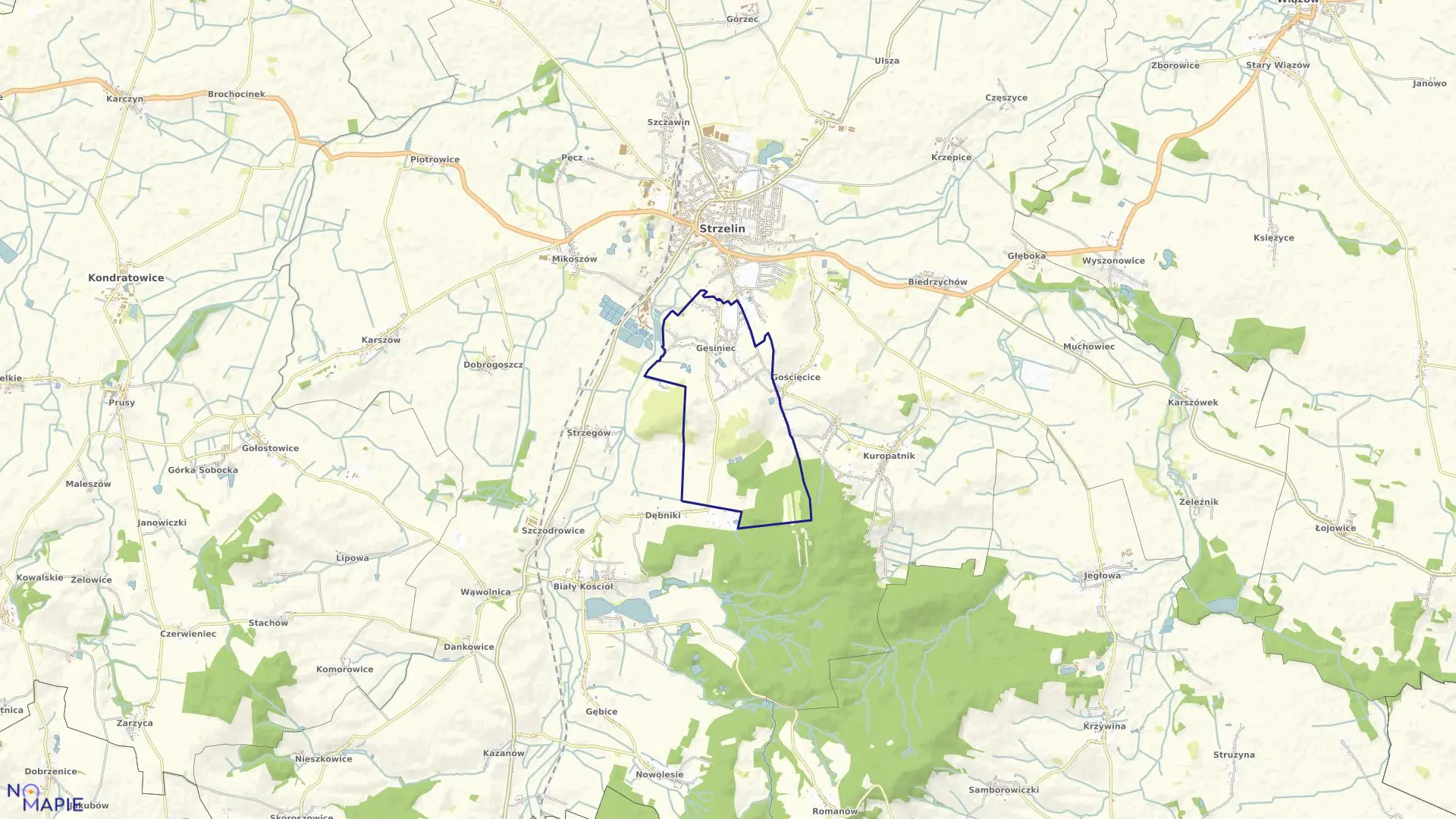 Mapa obrębu GĘSINIEC w gminie Strzelin