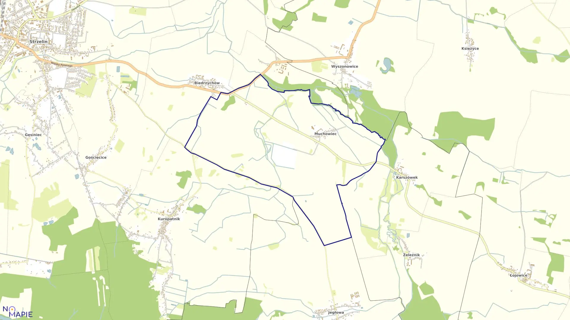 Mapa obrębu MUCHOWIEC w gminie Strzelin