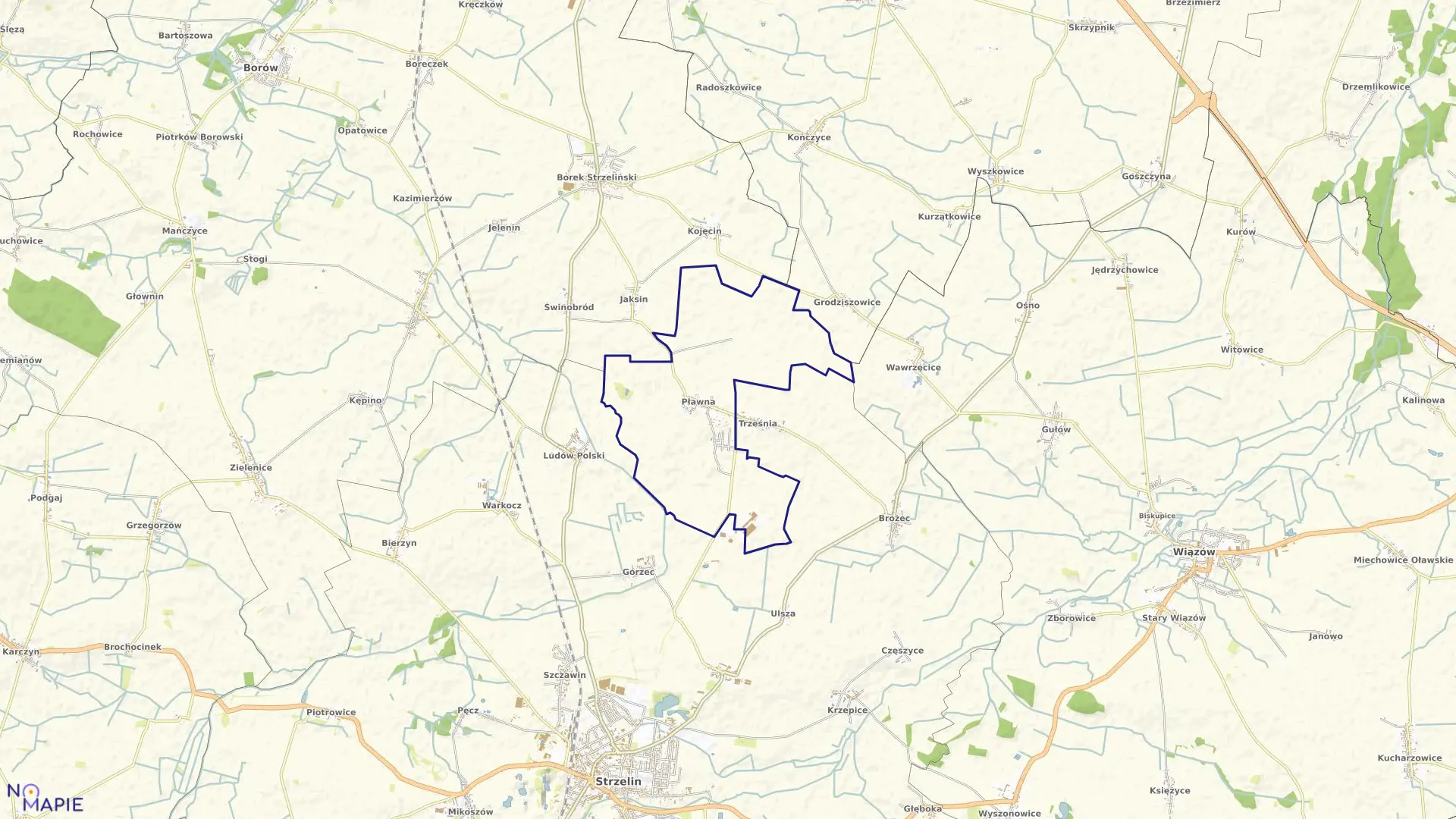 Mapa obrębu PŁAWNA w gminie Strzelin