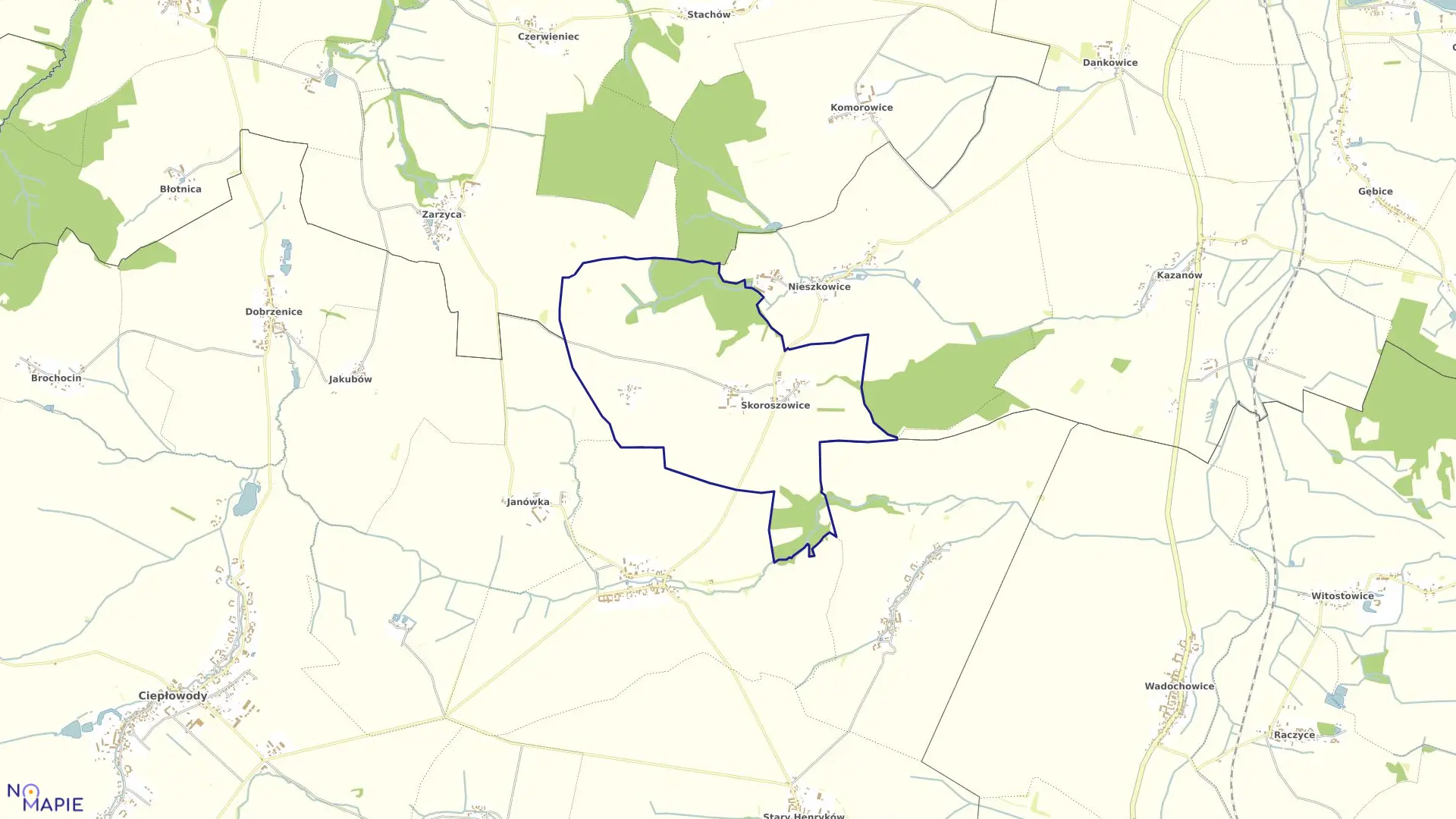 Mapa obrębu SKOROSZOWICE w gminie Strzelin